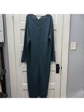 Arlotta Cashmere Silk Long Sweater Dress V Neck Maxi Green XL